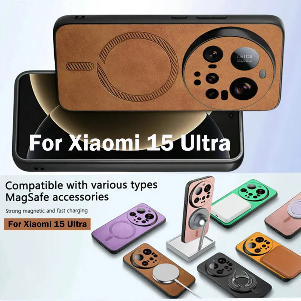 Luxury Leather Back Panel Armor Phone Case with Magsafe Cover