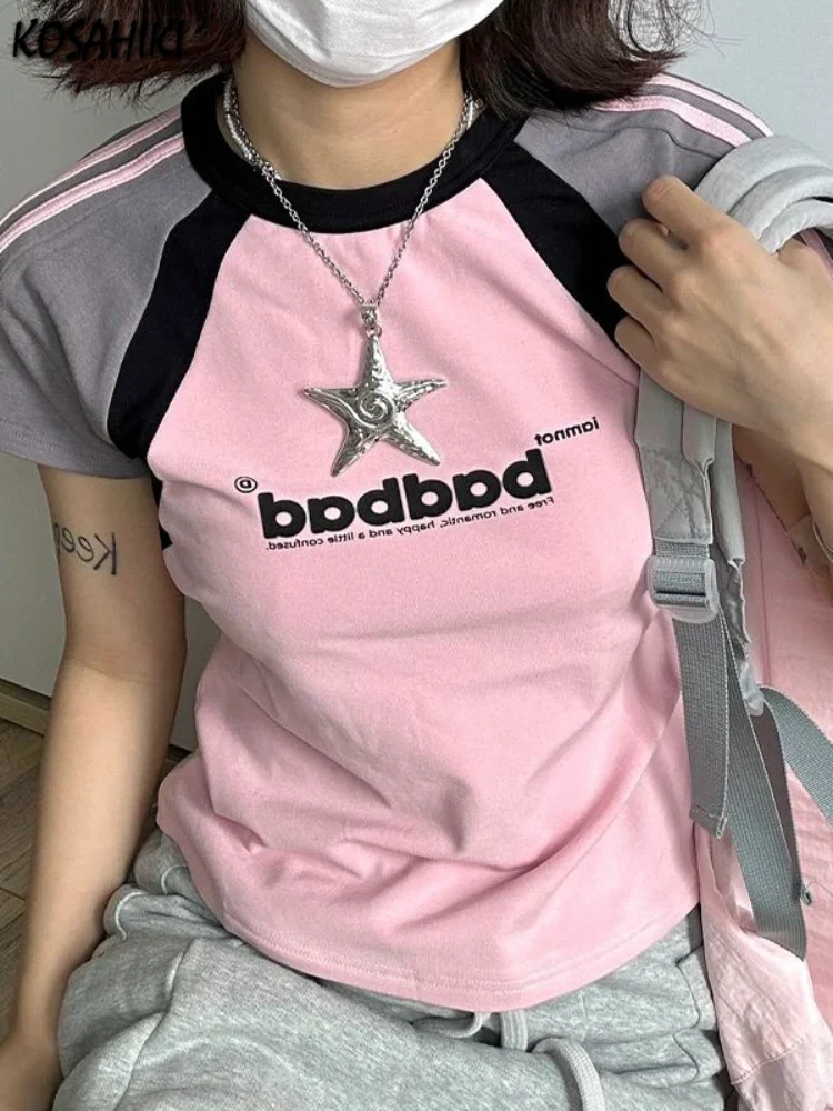 HarajukuY2kAestheticContrastColorWomenTshirtSummerPunkVintage