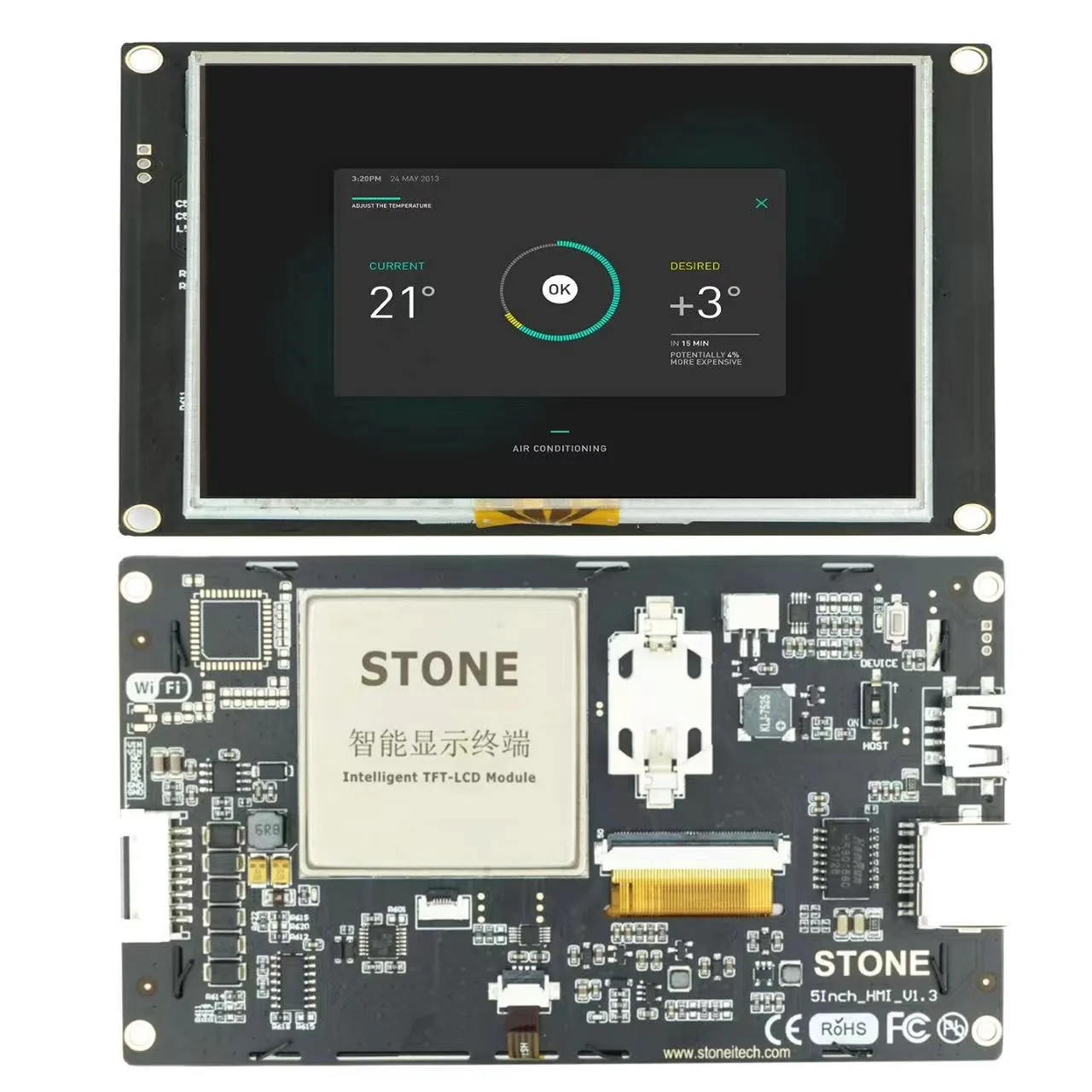 STONE 5 Inch Monitor HMI  TFT LCD Module with Drive Board Screen Controller , TTL Interface for Industrial Use stone 4 3 inch hmi tft lcd touch screen module with rs232 interface controller board for industrial use