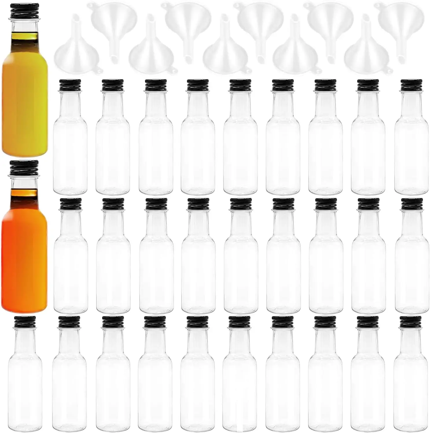 100PcsMiniLiquorBottlesAirtightPlasticBottlewithBlackCap17ozMiniEmptyPlastic