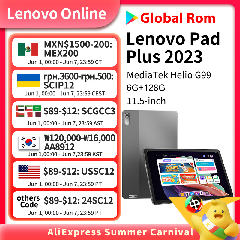 Global Firmware Original Lenovo Pad Plus 2023 MediaTek Helio G99 6GB 128G 11.5inch LCD Screen 7700mAh Lenovo Tab P11 2nd Gen