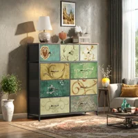 Rosahqnda винтажный шкаф с тканевыми ящиками, подставка для телевизора, комод для гостиной, столовой, спальни, железный каркас — изображение 5