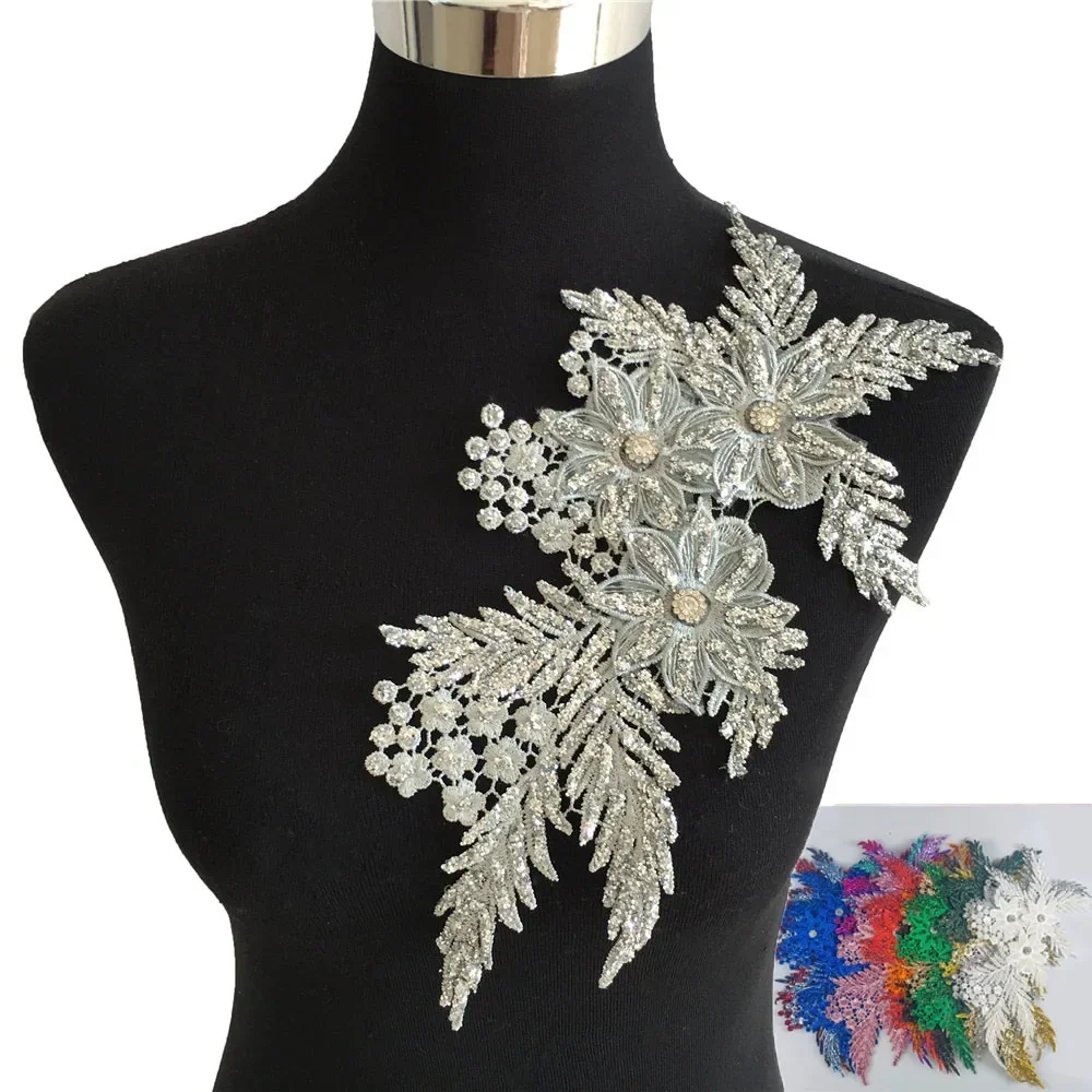 3D flower application Laces collar DIY Rhinestone Lace fabric Embroidery craft materials Dress Sewing accessories