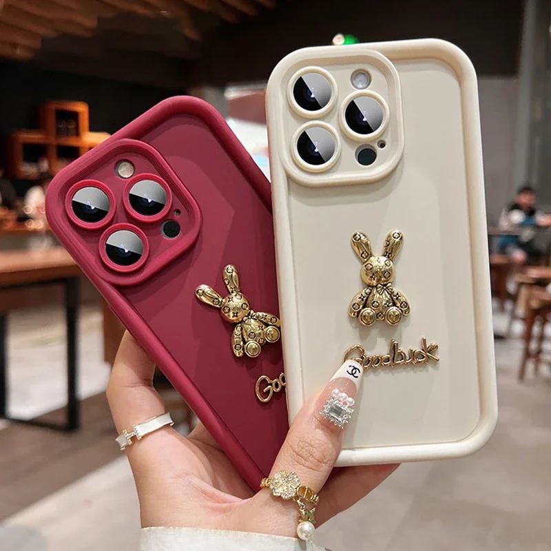 Adorable 3D Golden Rabbit Shockproof Phone Case - Soft Protective Cover