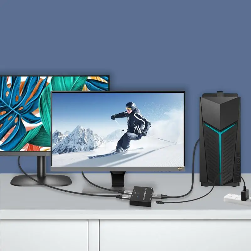 

2x1 двунаправленный HDMI-совместимый адаптер переключателя 2 в 1 8K @ 60 Гц 4K @ 120 Гц 1x2 преобразователь сплиттер с кнопкой переключения
