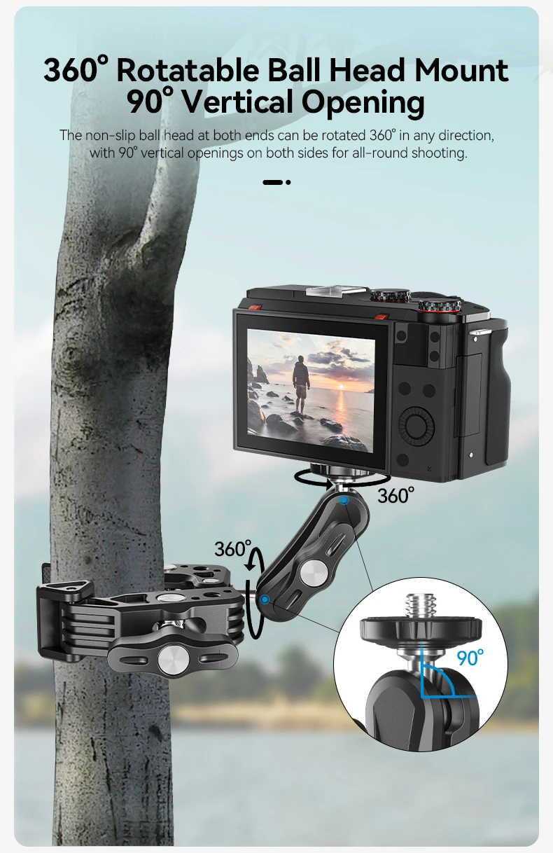 TELESIN-ألومنيوم مشبك فائق مع رأس كروي مزدوج 360 درجة ، ذراع سحري ، GoPro ، Insta360 ، DJI ، oomo ، Aciton ، هاتف محمول ، كاميرا حركة