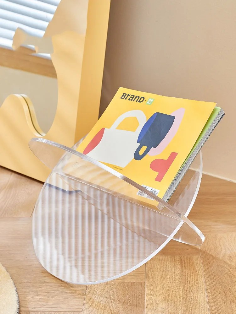 New Acrylic Children's Bookshelf Shelving Libraries Home Transparent Floor Newspaper Magazine Organizers White Rack