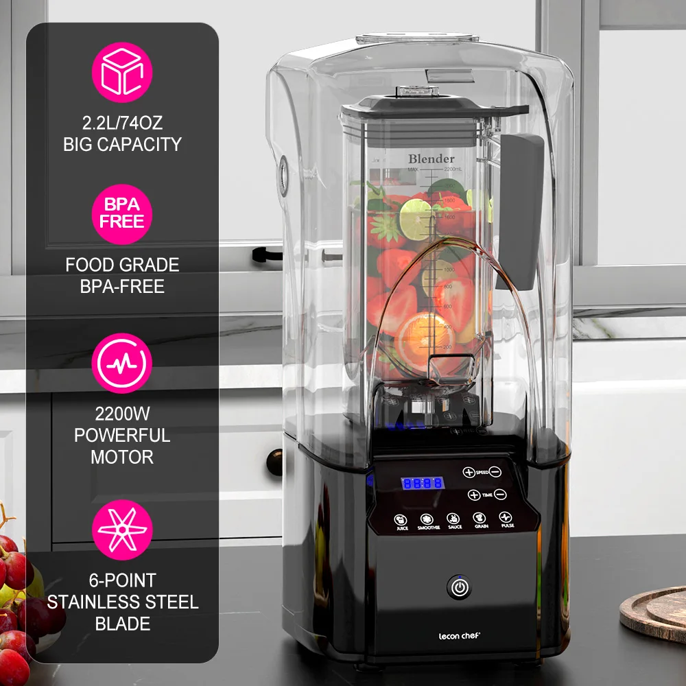 Commercial Quiet Shield Blender 2200W Professional Blenders 2.2L/ 74oz BPA-Free Pitcher for Ice Crushing, Shakes and Smoothies