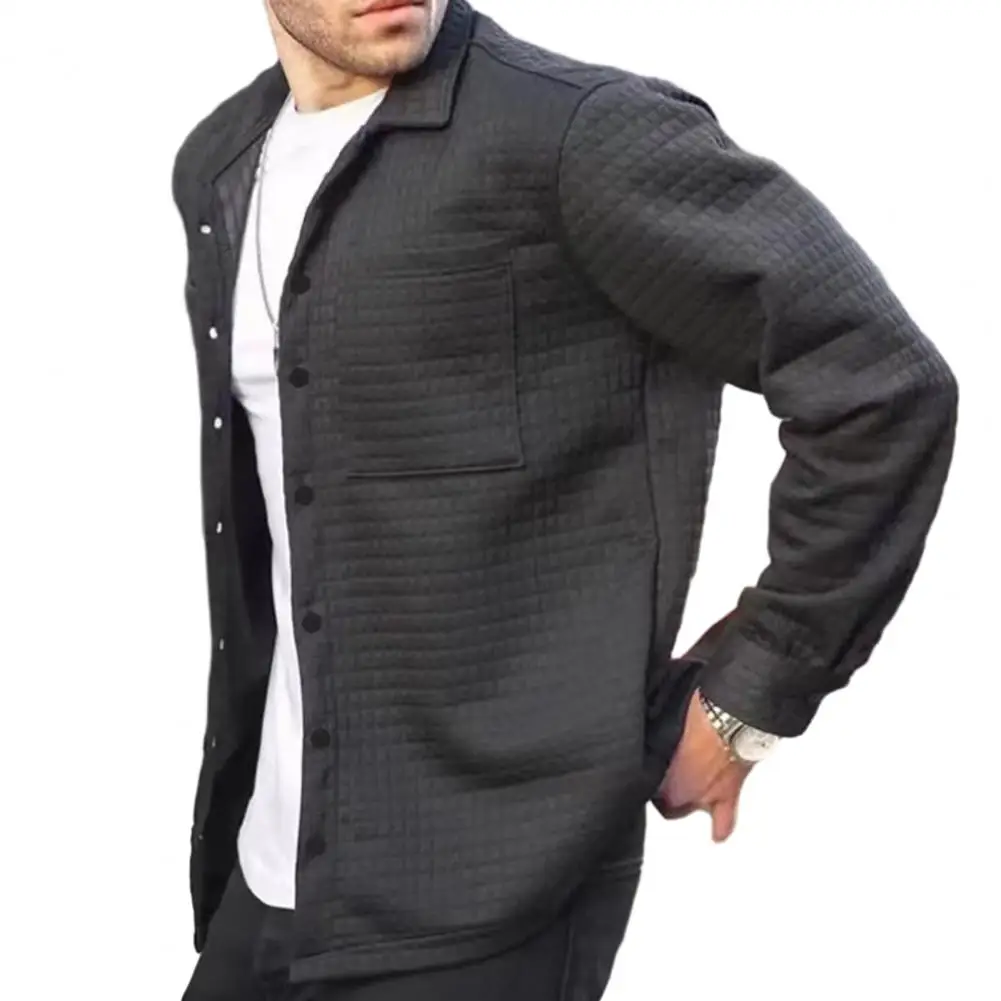 Description Picture 6 of itemMen Single-breasted Coat Men's Spring Cardigan with Turn-down Collar Patch Pocket Soft Breathable Long Sleeve Coat for A Stylish