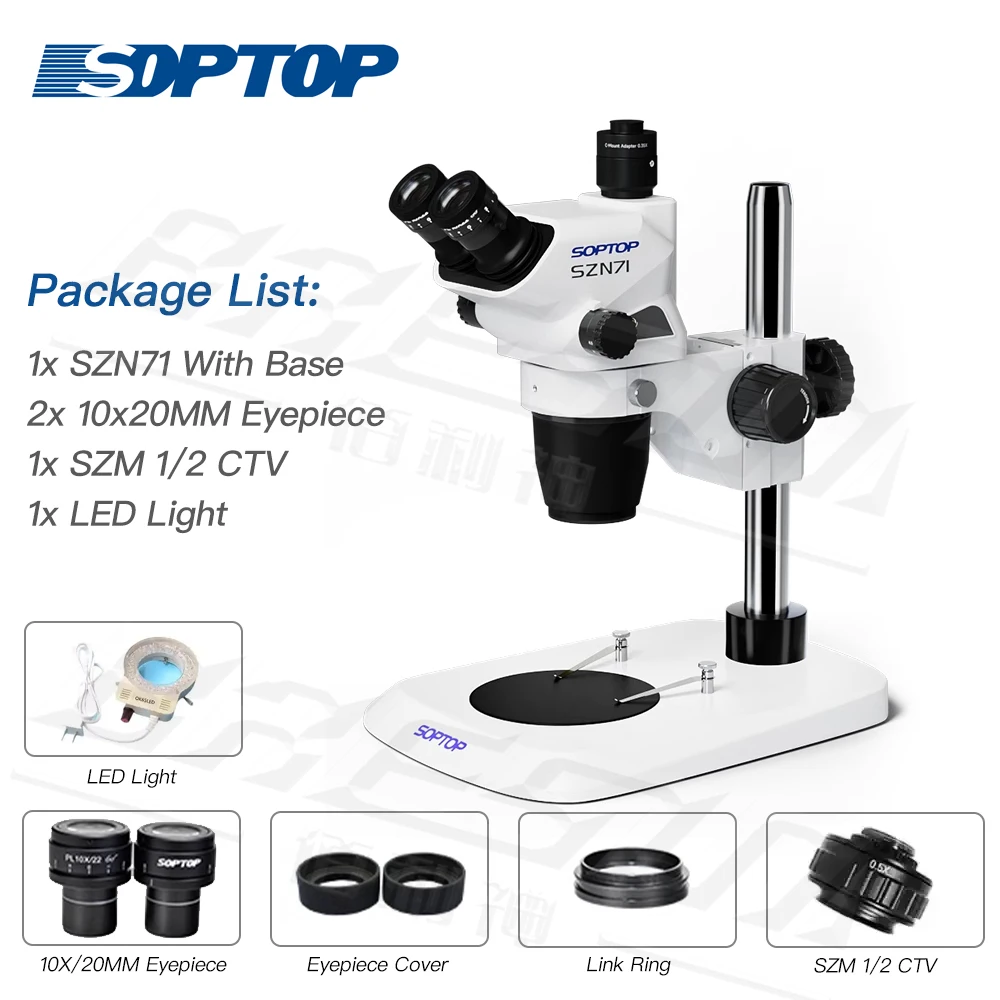 Soptop SZN71 Trinocular Continuous Zoom 6.7-45X Stereo Microscope