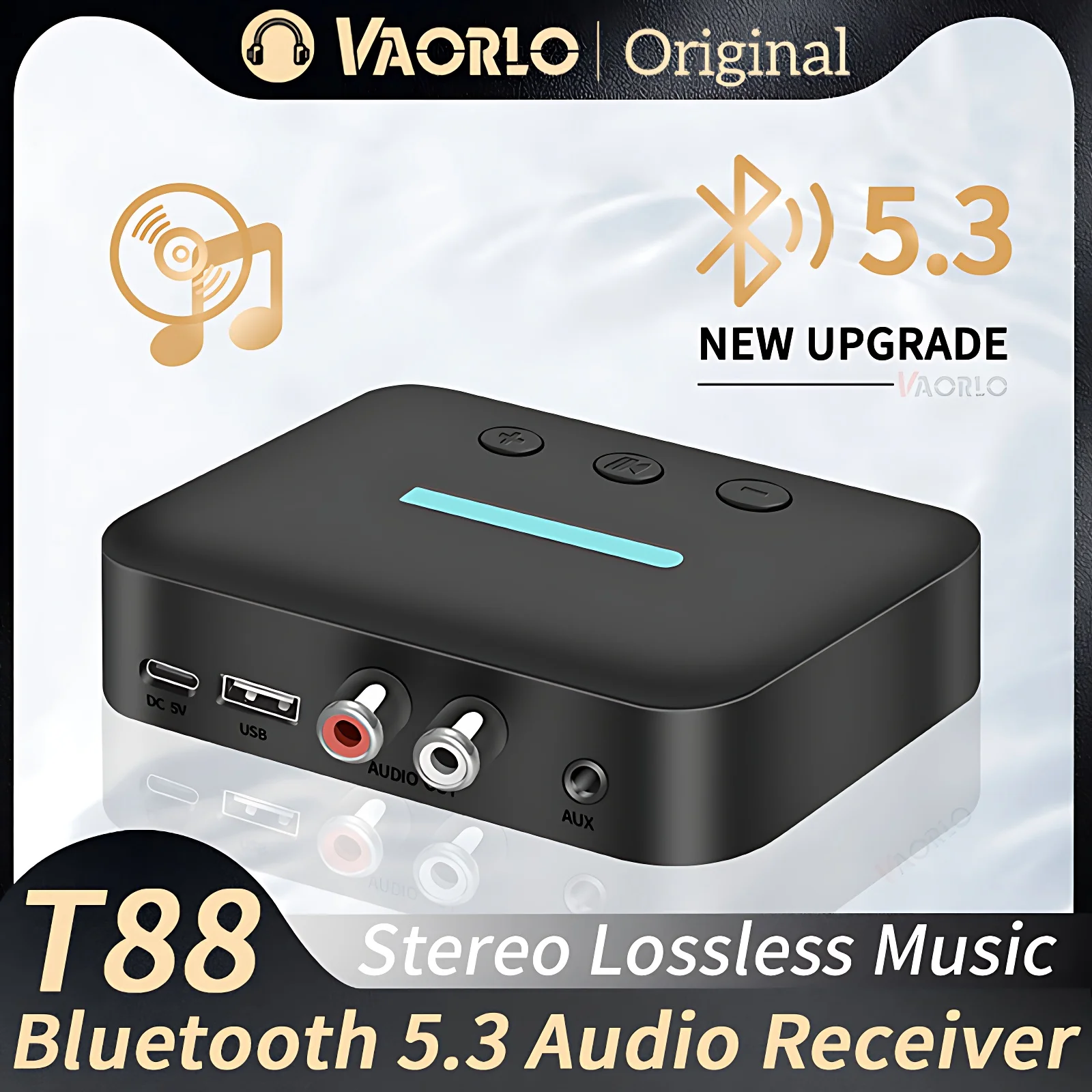 USB Bluetooth 5.3 Audio receiver adapter Wireless stereo music 3.5mm AUX R/L RCA Support U-Disk playback For desktop speaker amp