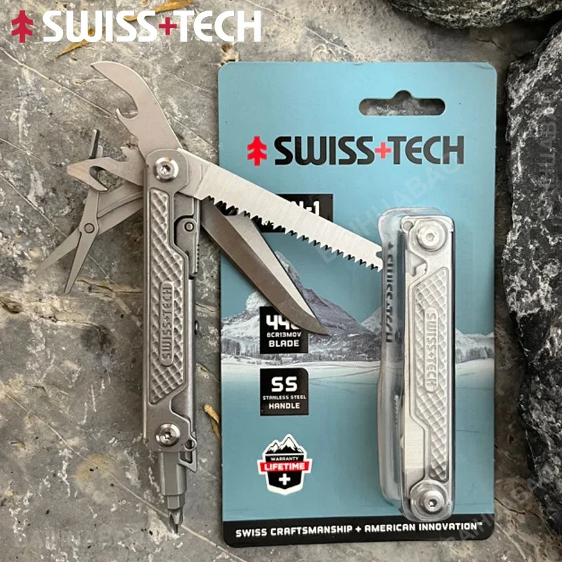 SWISS TECH 11 in 1 Mini Multitool Folding Knife EDC Outdoor Pocket Portable Knife Outdoor Camping Survival Equipment