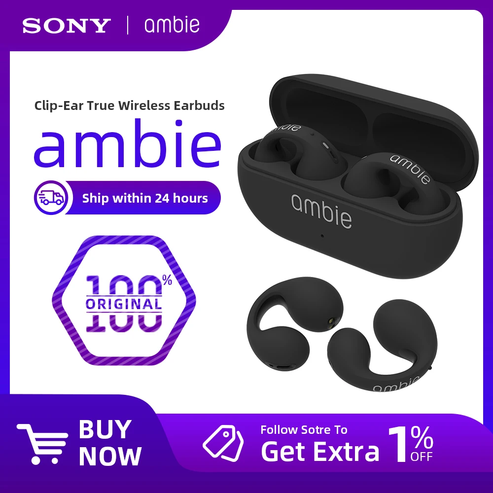 Sony Ambie AMTW01 Headphones Bluetooth Bone Conduction Open True