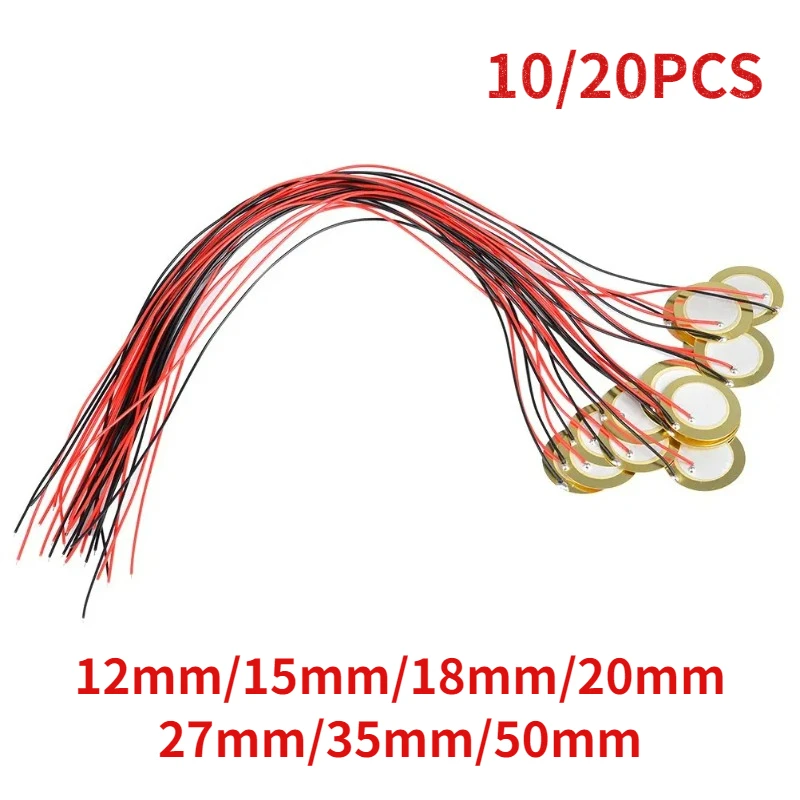 Piezo Buzzer 10pcs/20pcs Piezoelectric Piezo Ceramic Wafer Plate Dia 12MM 15MM 18MM 20MM 27MM 35MM 50MM with Wire for Loudspeaker