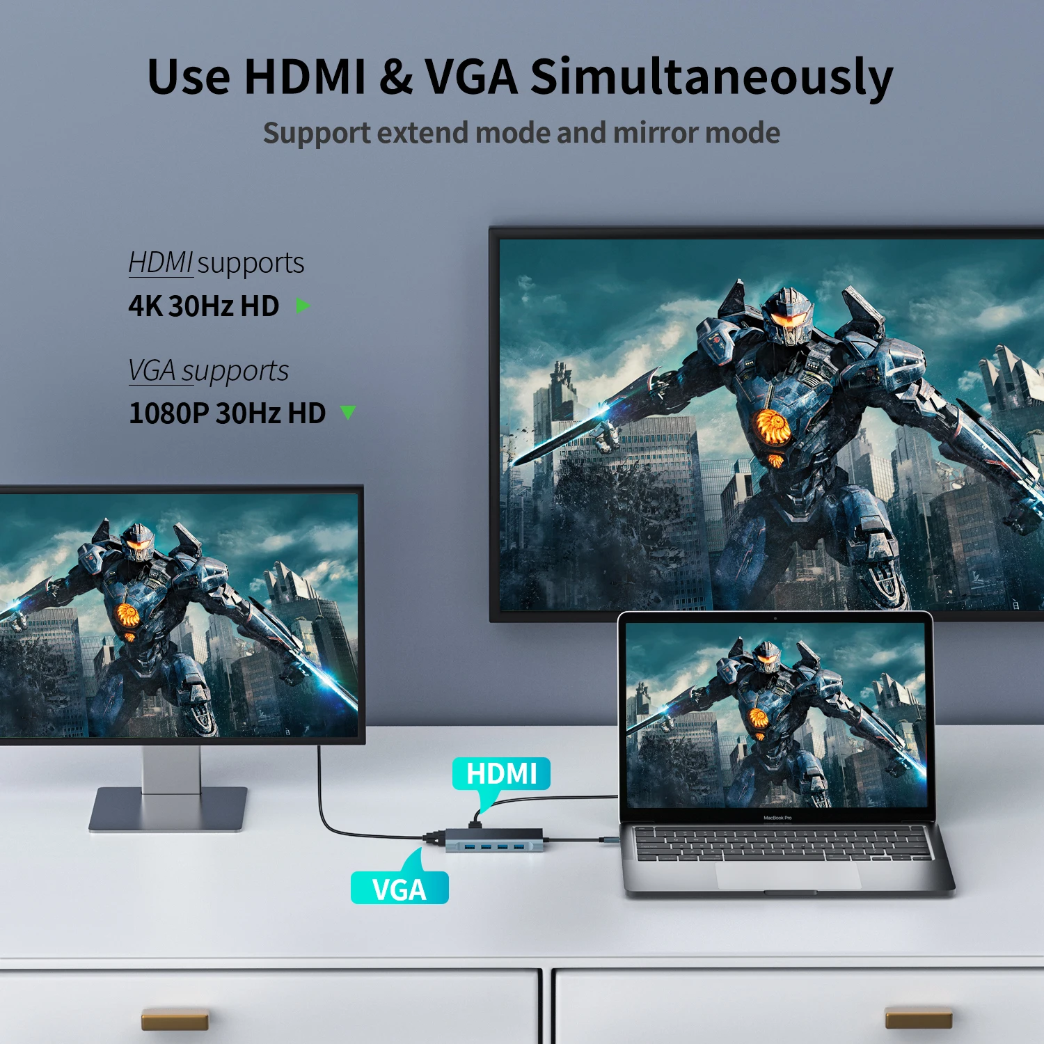 Usb Hub 3 0 Type-c Splitter To Usb Adapter Hdmi VGA Card Reader ...