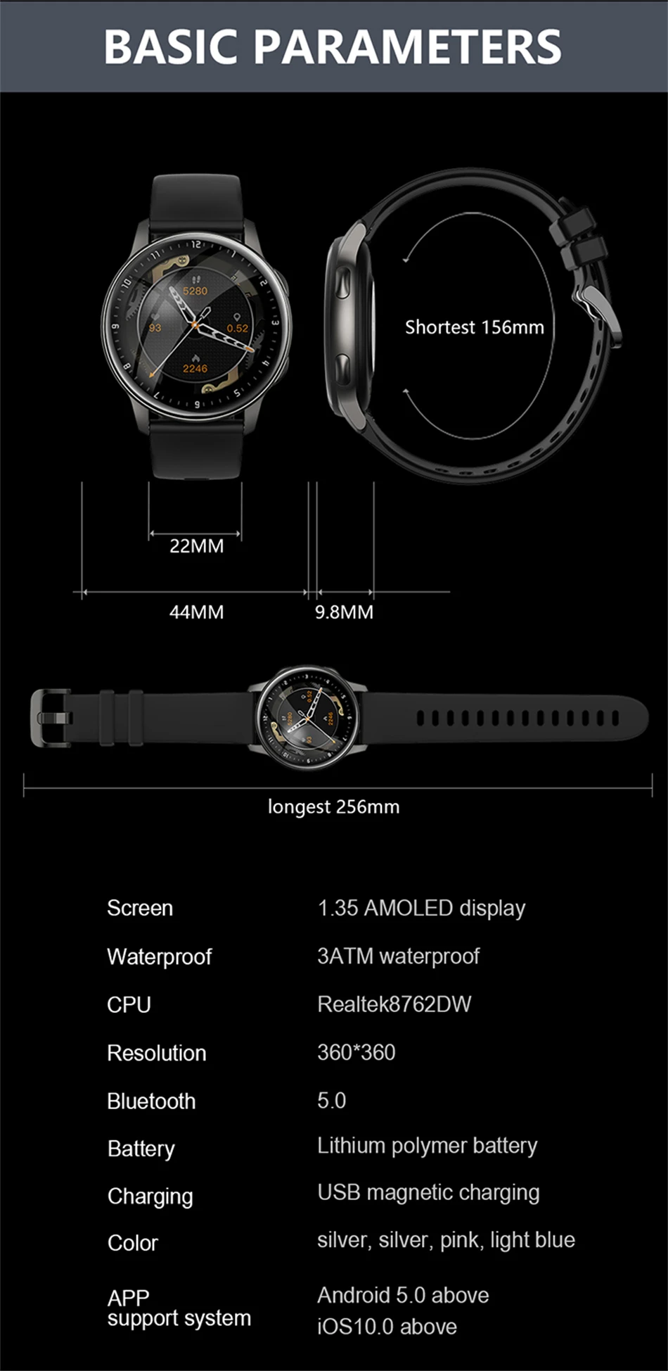 KALOSTE New Smart watch Men 360*360 AMOLED Full Touch Sport Fitness Tracker Women Smartwatch Clock Man For Huawei Xiaomi apple