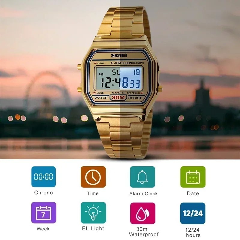 Skmei Fashion Men Stainless Steel Strap LED Display 3Bar Waterproof Digital Watch Reloj Hombre For Casual 1123 Sport Watches 5
