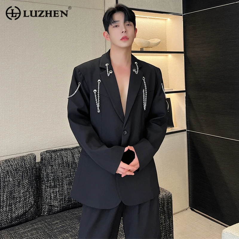 

LUZHEN Men Blazers Fashion Niche Design Metal Zipper Spliced Elgance Male Casual Suit Coat Autumn New Korean Style Trendy 9abcfe
