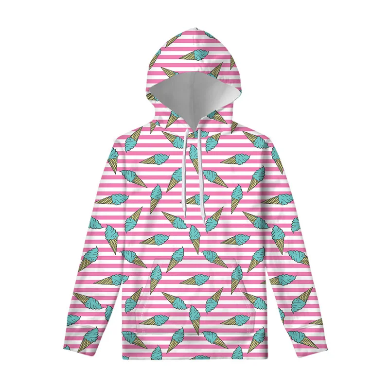 Sudadera con capucha con estampado 3D de helado de dibujos animados para hombre, jersey de moda, sudadera para mujer, sudaderas con capucha de gran tamaño para primavera y otoño, ropa para hombre