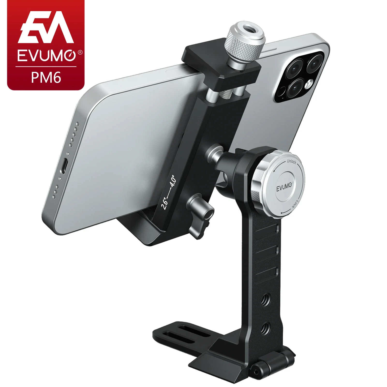 EVUMO Vertical Shooting Smartphone Metal Phone Holder Mount 360&deg; Rotatable Holder Tripod Mount Stand for iPhone Huawei Xiaomi