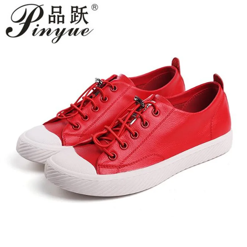 

Women Sneakers Vulcanize Shoes Spring Breathable Flats Solid Color Leather cowhi Flat Shoes Young Woman Casual Walking shoes 40