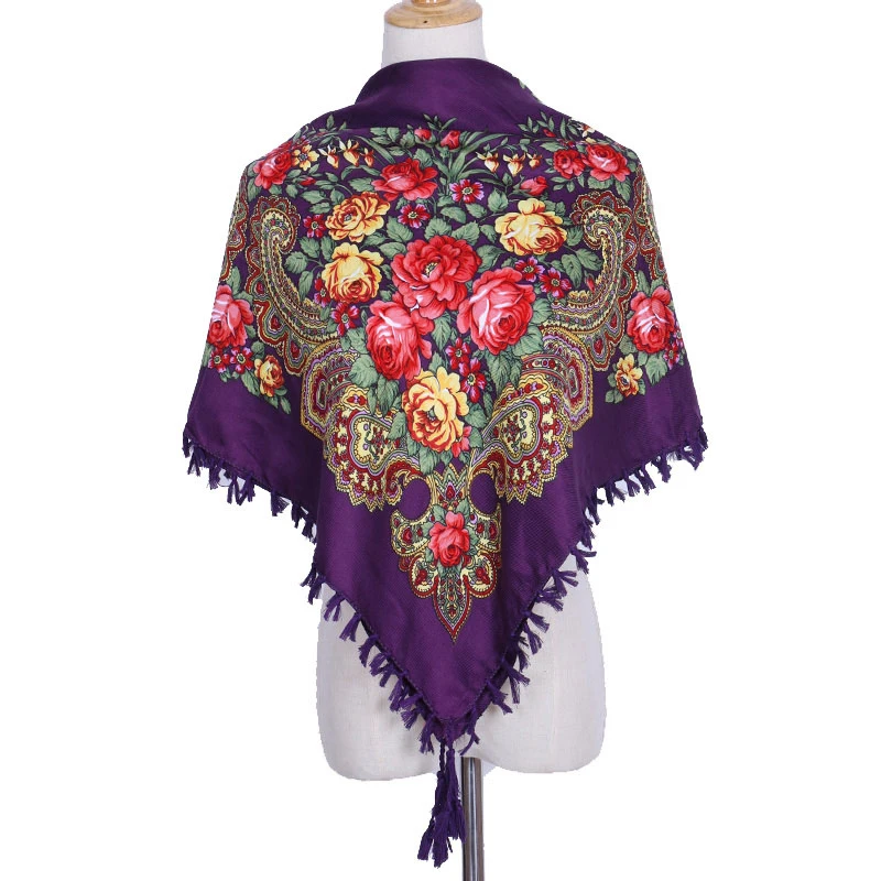 Hijab Ukrainian Embroidery Style Headscarf for Women Square Print Warm Due Head Cotton blend Scarf Vintage Bandana Shawl 35.5in 5