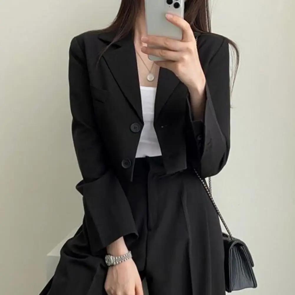 

Women Fall Spring Suit Coat Single-breasted Short Type Solid Color Long Sleeves Lapel Notch Collar Formal Business Style OL Comm