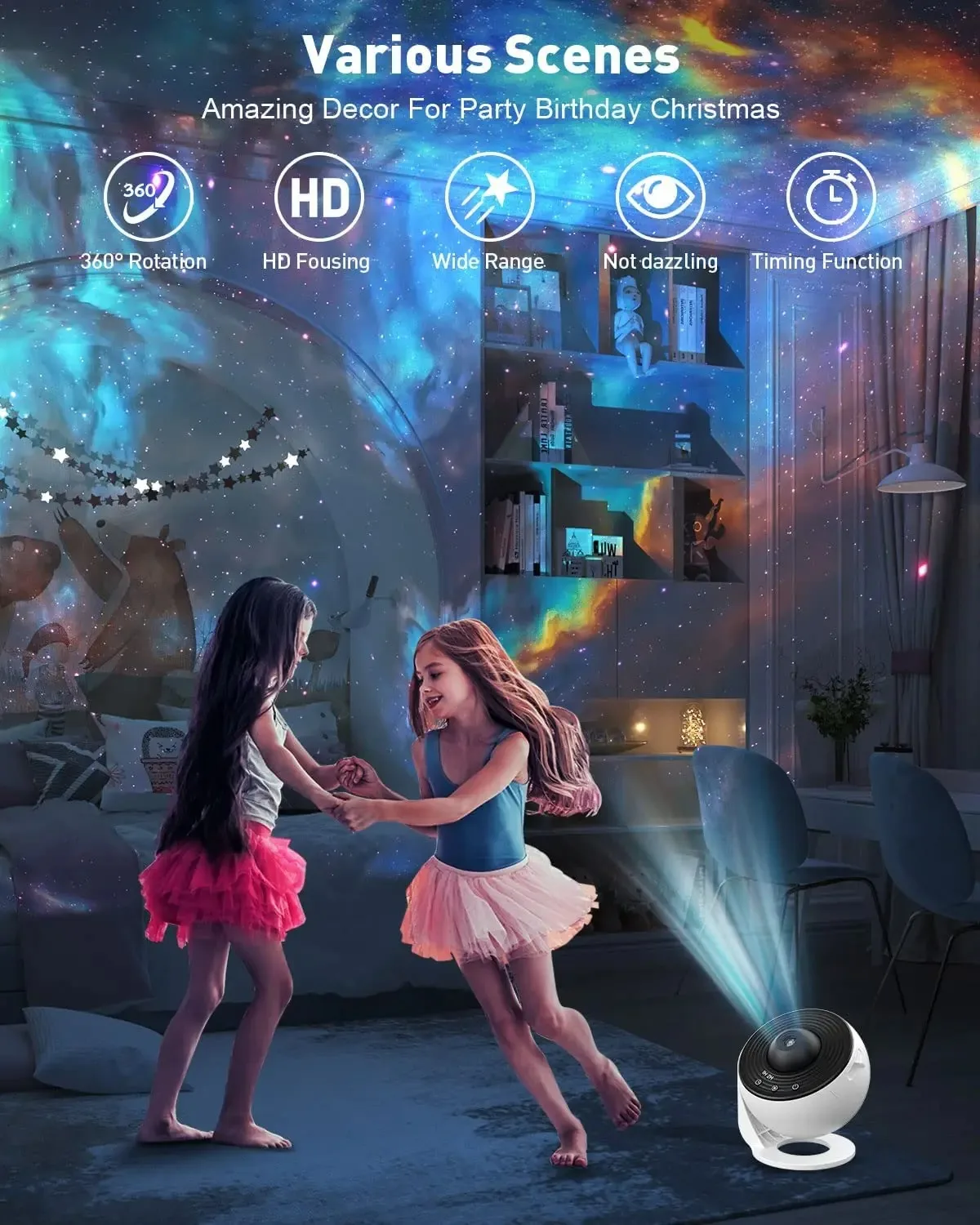 별 프로젝터, 야간 조명, 갤럭시 프로젝터, 별이 빛나는 하늘 프로젝터, 360 ° 회전, 플라네타륨 램프, 어린이 침실 데코 브라, 13 in 1