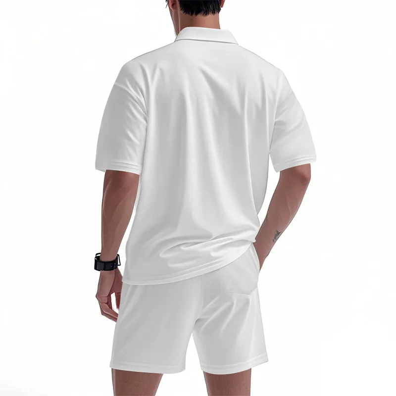 Herren Hip-Hop Baggy 2-Teilige Sets Sommer Einfarbig Reißverschluss Polo-Top Shorts Lässige Mode Streetwear Outfits – Detail 7