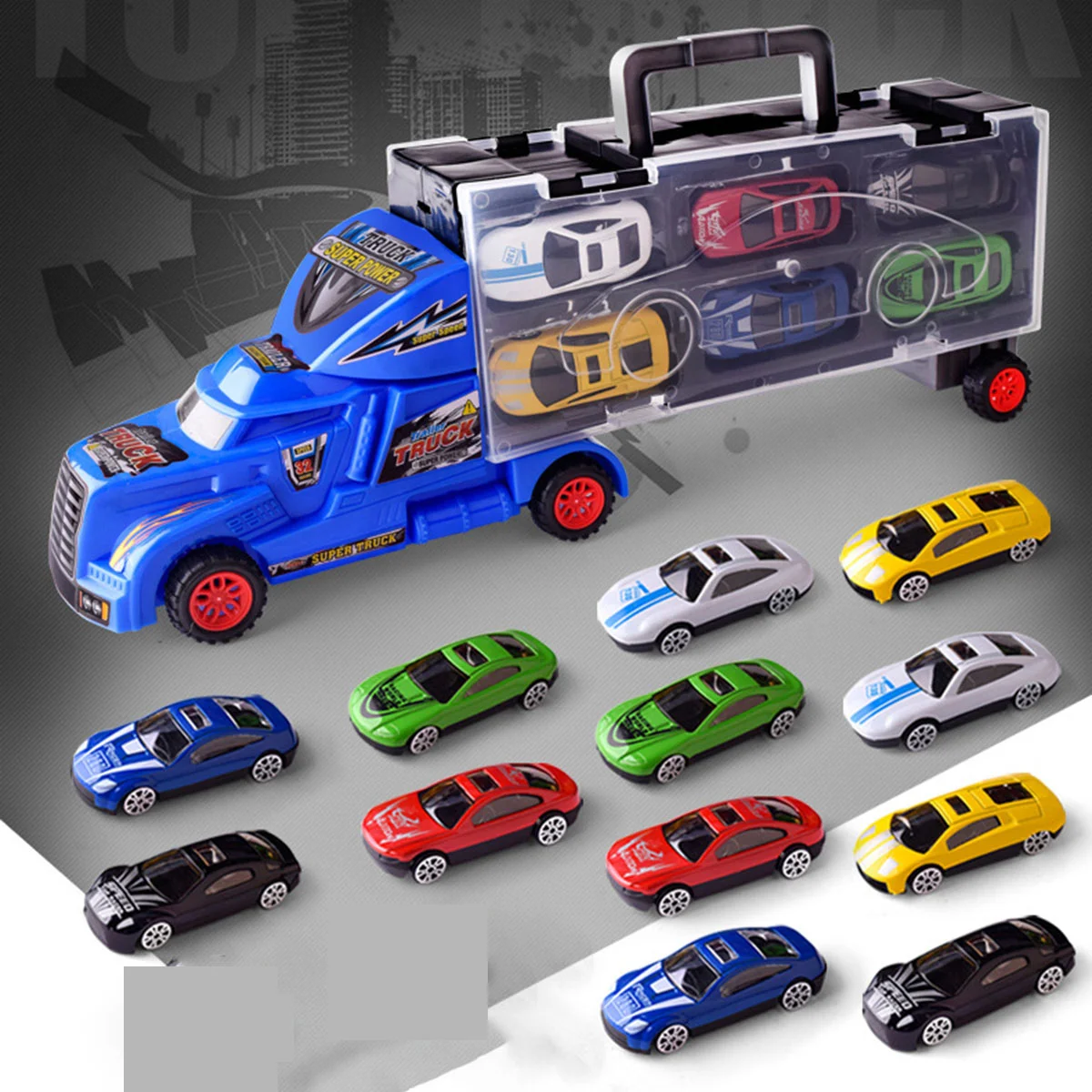 

13pcs Toy Truck Transport Car Carrier Toy Mini Transporter Vehicle Model Kids Toy (Random Color)