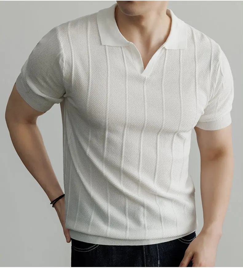 Frühling und Sommer Neues Luxuriöses Europäisches Kurzarm-V-Ausschnitt-T-Shirt Herren Mode-Pullover – Detail 17