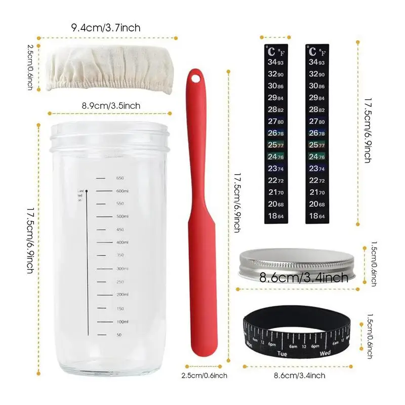 Sourdough Starter Jar Kit 730ml Heat Resistant Sourdough Starter Container with Temperature Mark Reusable Baking Supplies