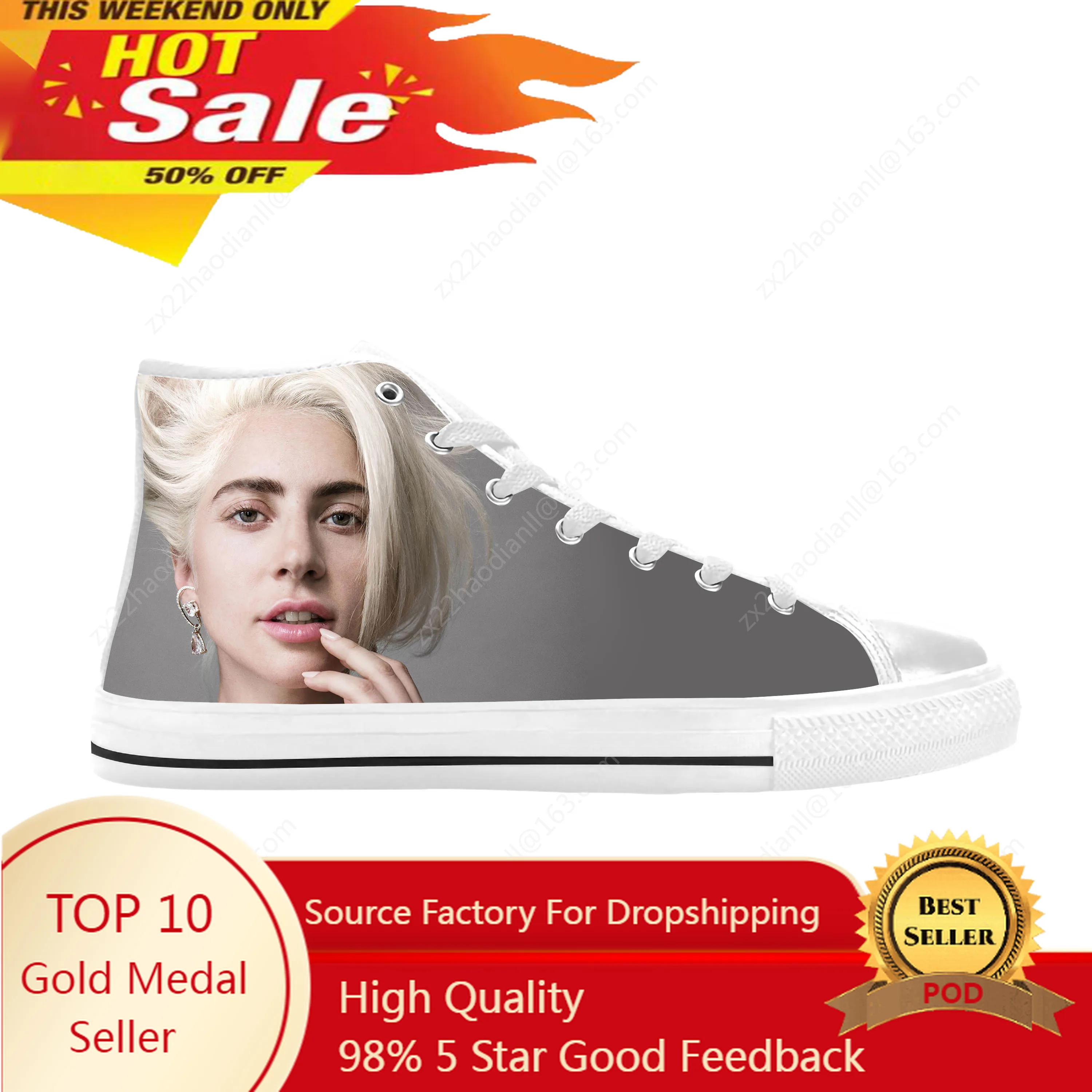 

Lady Gaga Pop Singer Music Cute Fashion Popular Casual Cloth Shoes High Top Comfortable Breathable 3D Print Men Women Sneakers