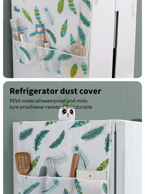 Lafulling Fridge Dust Cover Top, Mini Fridge Caddy Organizer Storage Bag  with 15 Extra Large Fabric Pockets for Dorm, Pantry, Plate, Silverware