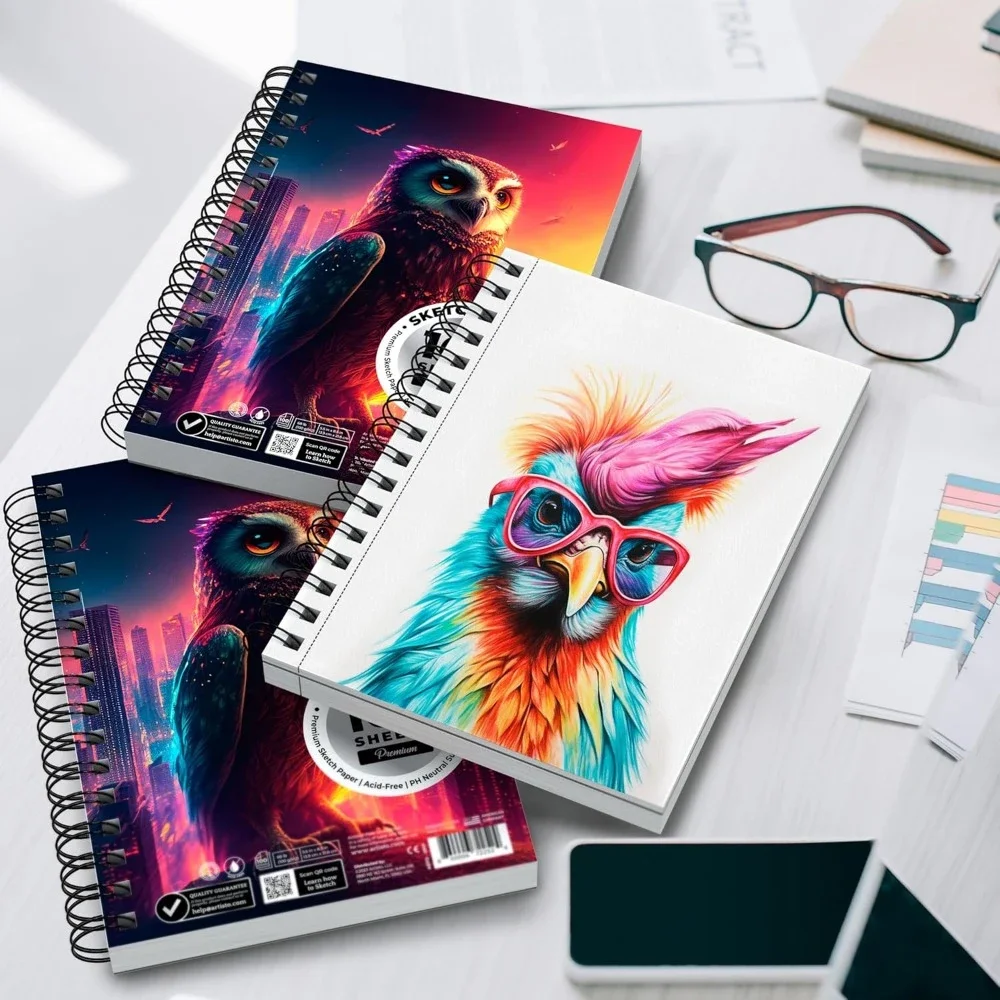 5.5X8.5" PREMIUM SKETCHBOOK SET, 3 PACK (300 SHEETS), 68 LB (100 g/m²), Spiral Binding 5