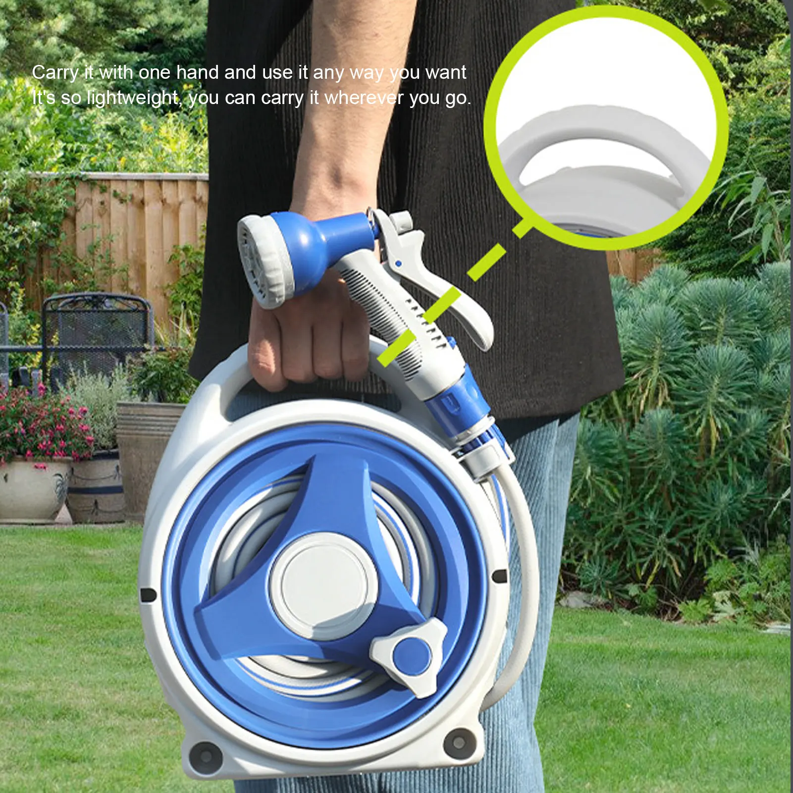 Garden Hose Reel Handheld Sunproof 15m Water Pipe Nozzle Home Yard Watering