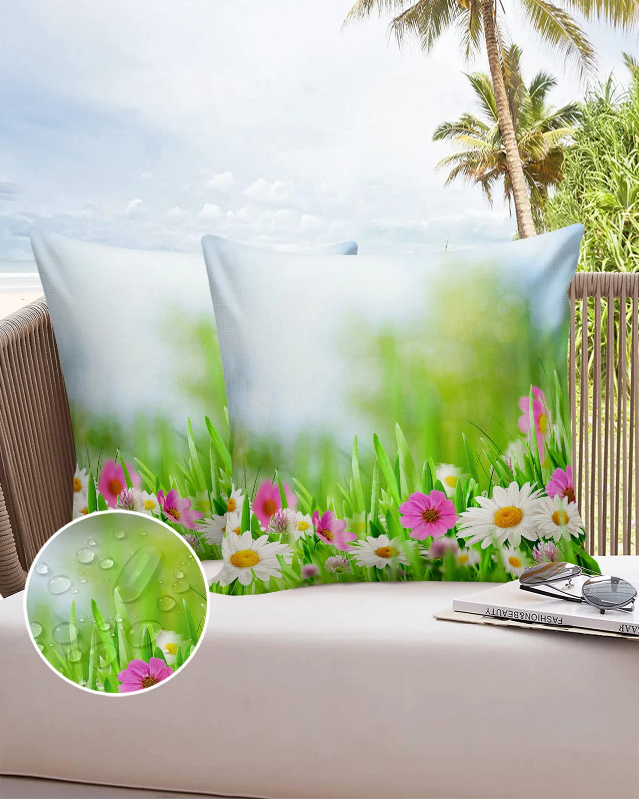 

Flower Green Grass Waterproof Pillowcase Decorative Sofa Bed Pillow Cover Home Decor Car Cushion Cover