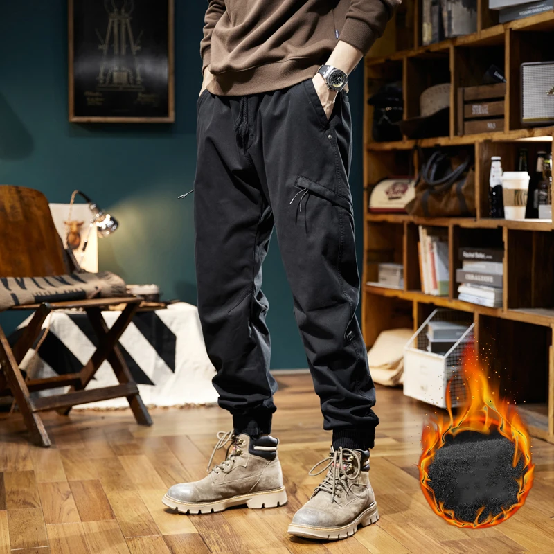 

BAPAI Men's Winter Fashion Plush Work Pants Outdoor Wear-resistant Mountaineering Trousers Amikaki Warm Cargo Pants Black Pants