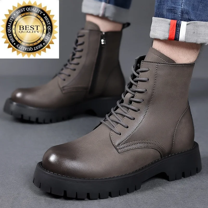 

motorcycle men fashion England style boots genuine leather shoes high top cowboy boot handsome platform ankle botas hombre mans