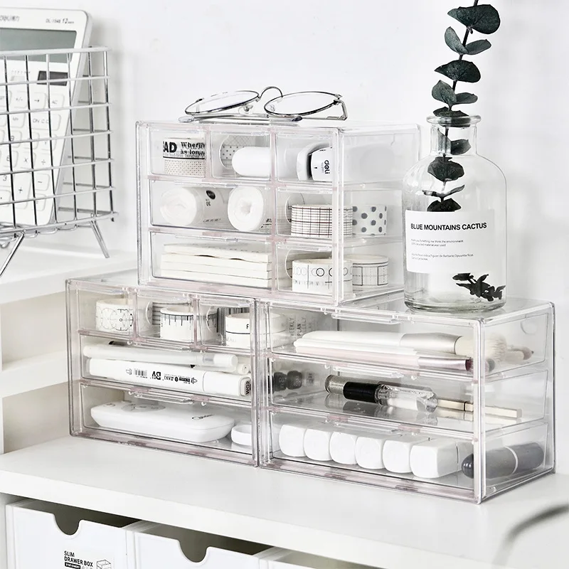 Transparent Multifunctional Desktop Storage Box 3/5/7grids Drawer Box Stationery Hair Jewelry Cosmetics Sundries Organizing