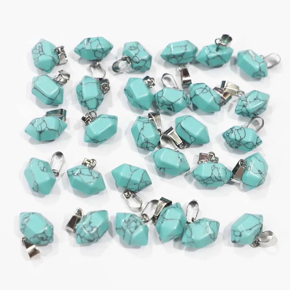 

Fashion Natural Stone Pillar Hexagonal Turquoise Pendant Necklace Charms Ornament Diy Jewelry Accessories Making Wholesale 24Pcs