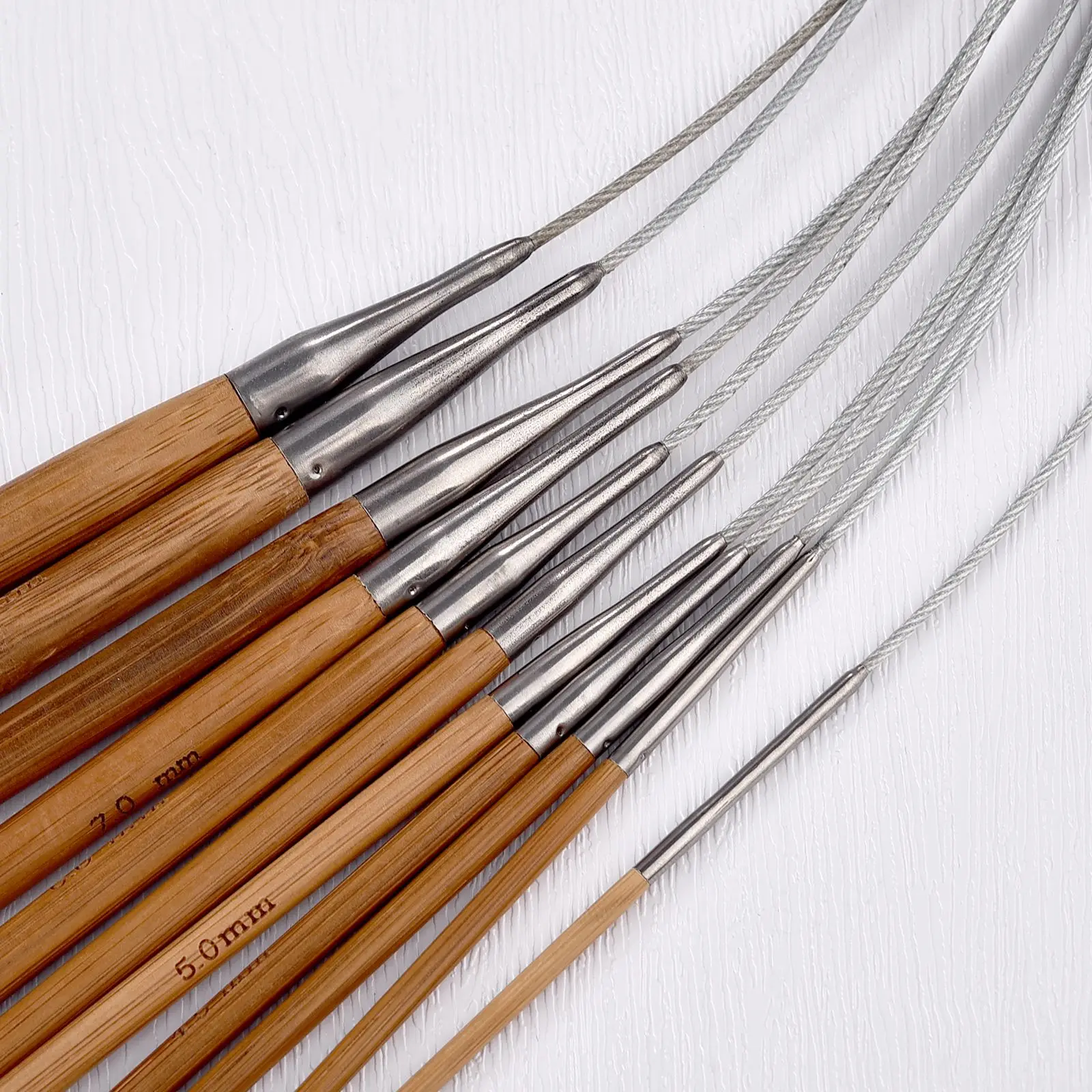 Natural Bamboo Circular Knitting Needles with Stainless Steel Hoop - DIY Hand Sewing Tools Supplies