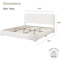 Bed Frame and Headboard, Boucle Upholstered Platform Bed Frame, Modern Style, Soft Rounded Corners, No Box Spring Required, 2