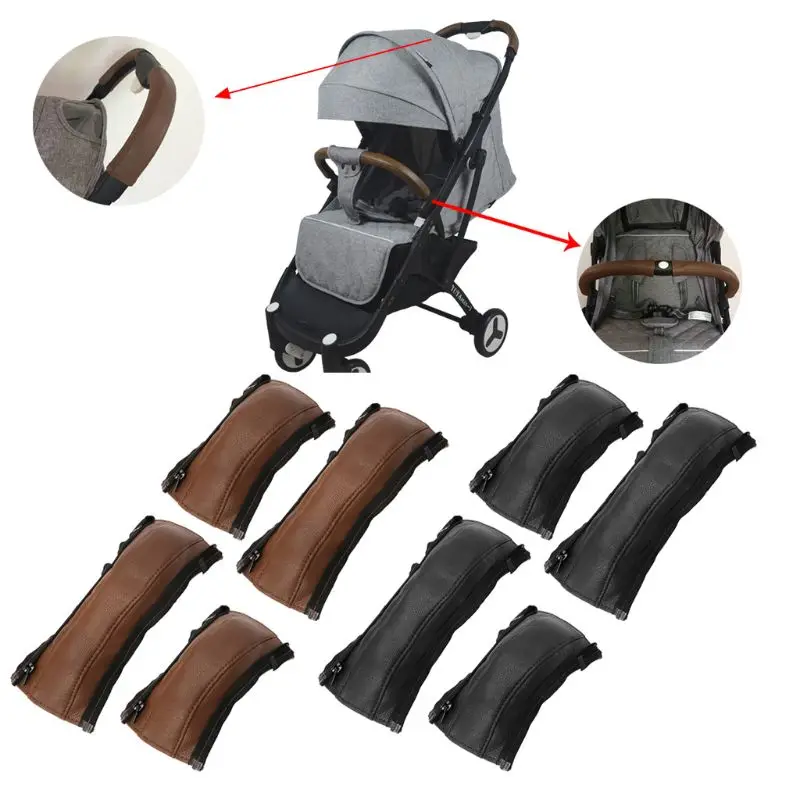 

4 PCS Stroller Handle Covers fit for Pram Handle Baby Carriage PU Leather Cover