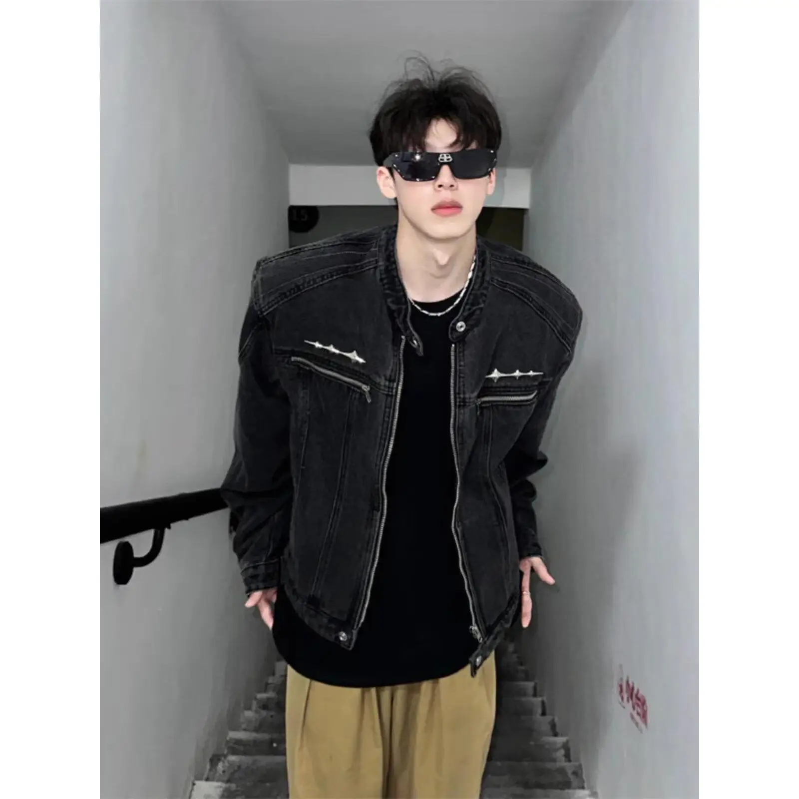American Style Short Denim Jacket Men's High-End Nasty Handsome Trendy Brand Youth  Standard Fit Spring Autumn Outerwear