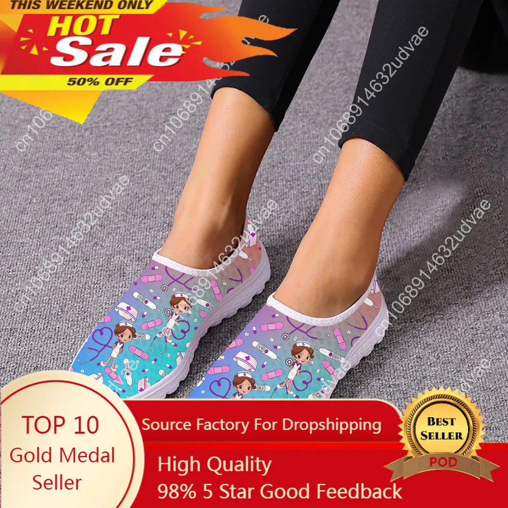 Gradient Sketch Nurse Women Shoes Summer Comfortable Flats Nursing Design Shoes Medical Print Slip-on Loafers Mujer