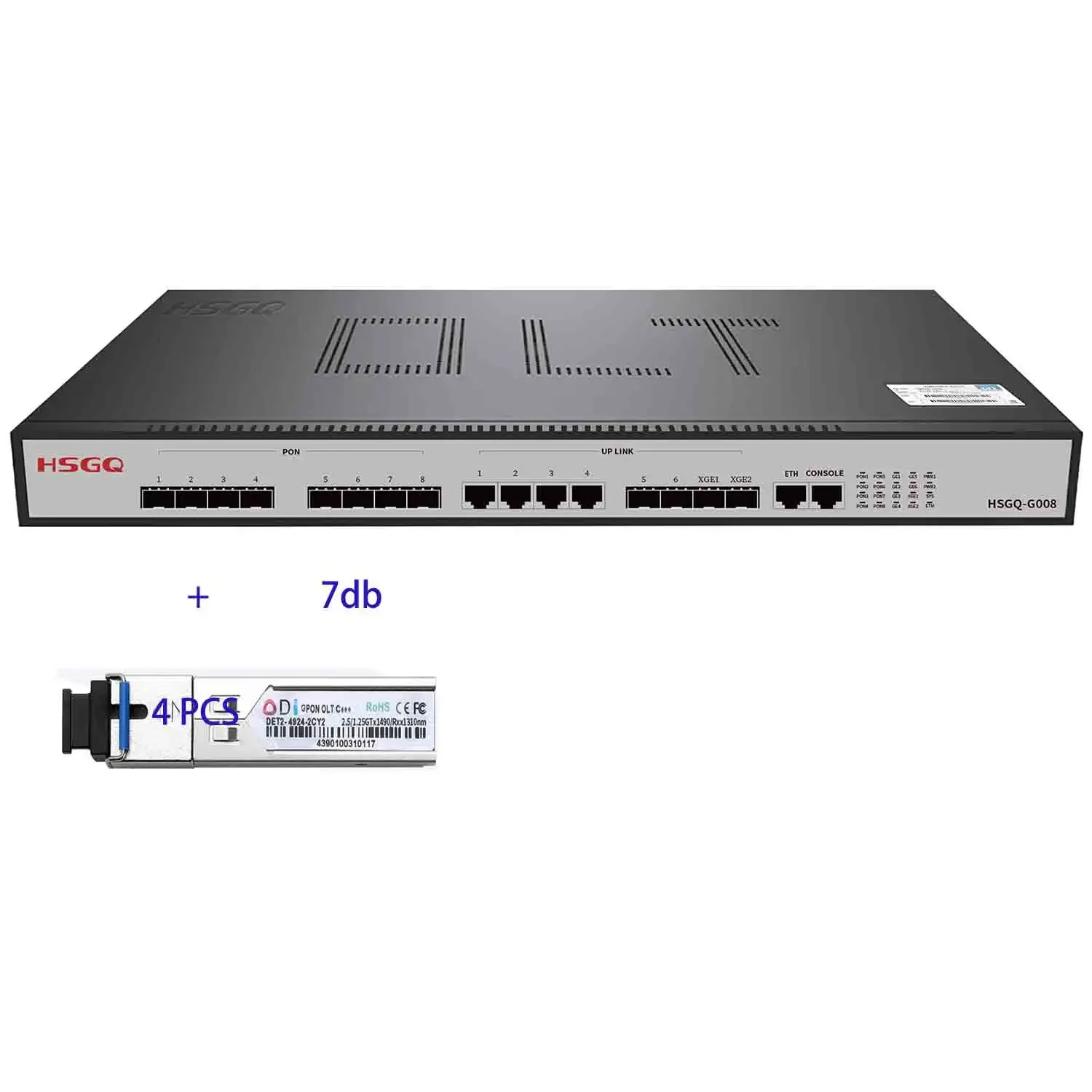 HSGQ-G008 free shipping 8 GPON OLT 4 GE RJ45 ports, 2SFP ports,  2SFP+(10GE) optical uplink ports, 8 pon ports GPON OLT