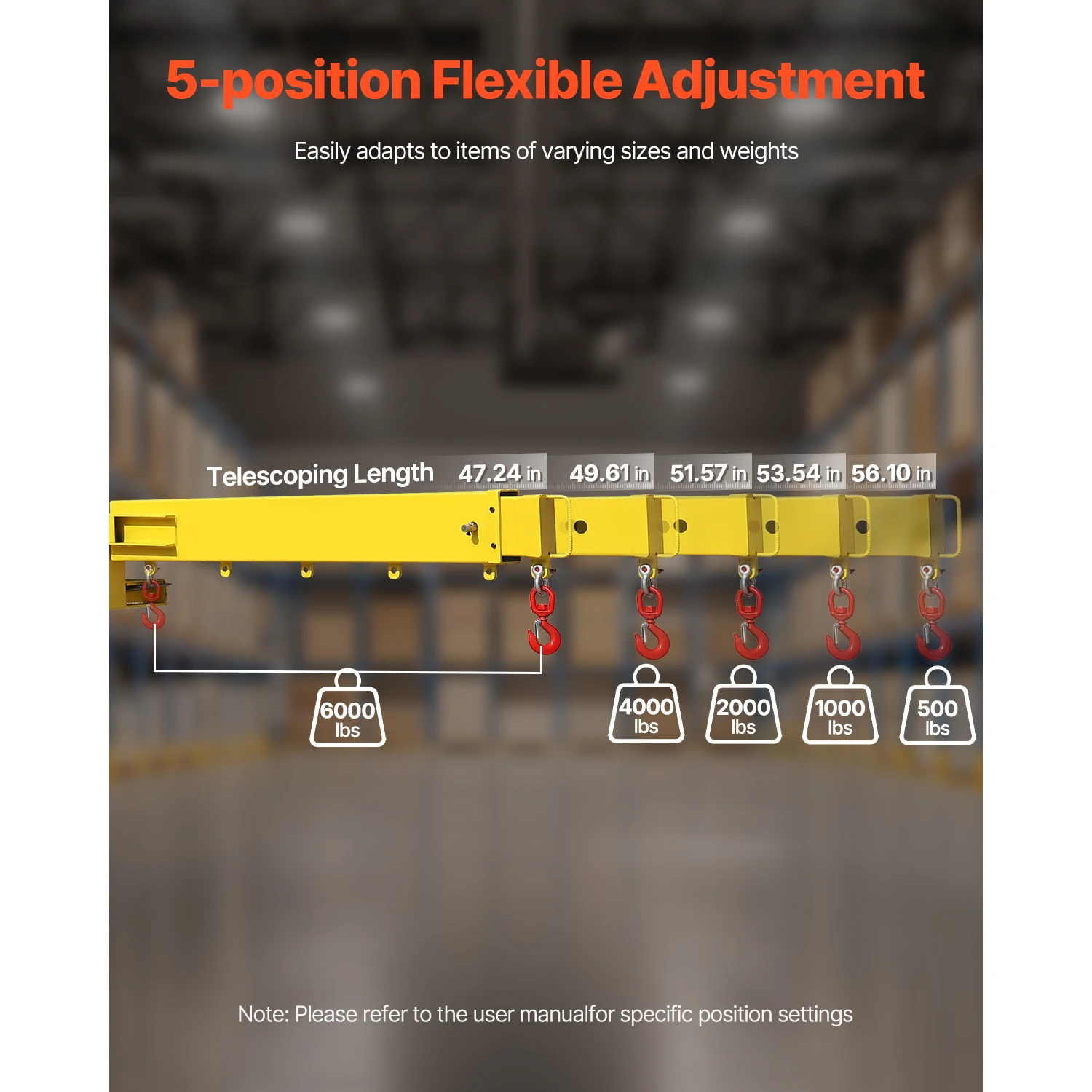 SucceBuy 6000lbs Adjustable Forklift Jib Boom Crane Manual Telescoping Boom Extends Up to 56.1 in Mobile Crane for Warehouse