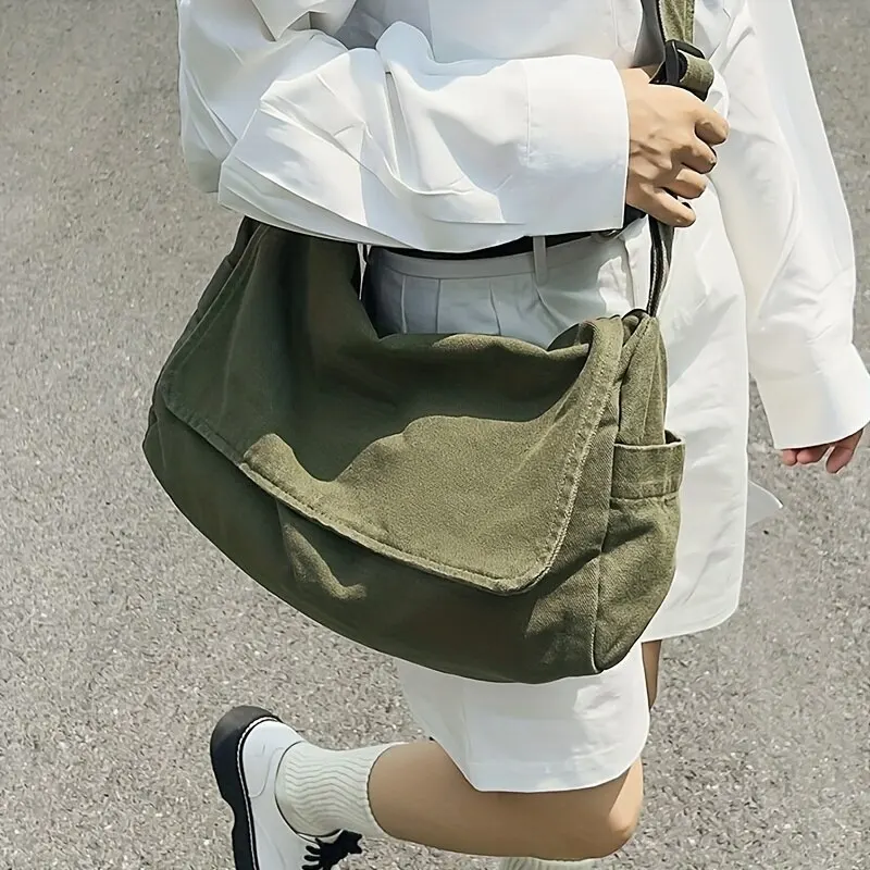【Rest & Recreation】 COTTON SHOULDER BAG 3色 Large Capacity Canvas Shoulder Bags Solid Color Leisure
