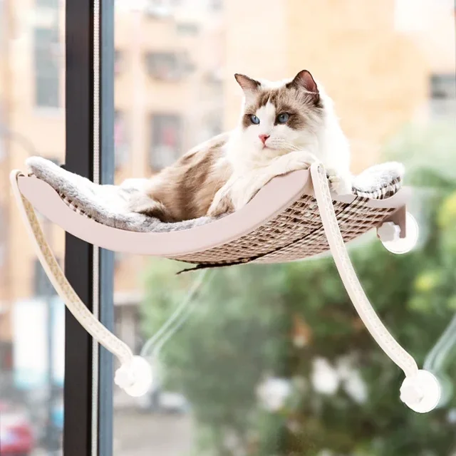 Cat Hammock Bed Comfortable Removable Arctic Fleece Sunbathe Cushion with Suction Cup for Balcony Windows Cats Hanging Beds 2
